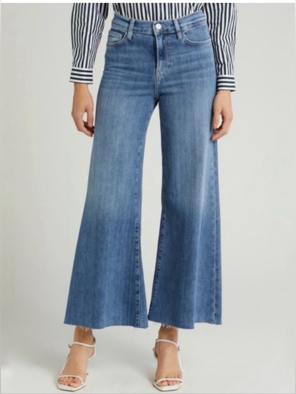 NWOT Frame La Palazzo Crop High rise Wide Leg Flare Jeans Daphne Blue Raw Hem 29 - Picture 2 of 8